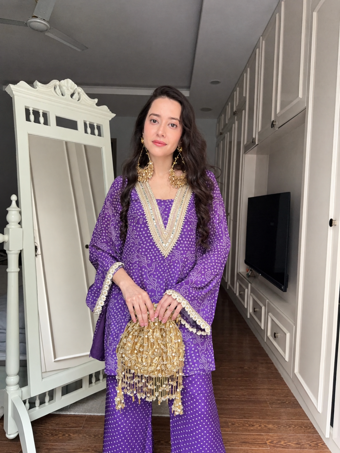 Purple Bandhej Print Coord Set