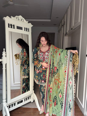 Bottle Green Mirrorwork Suit Set