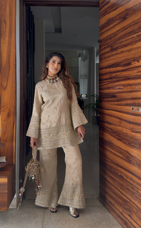 Creamy Beige Beadwork Coord Set