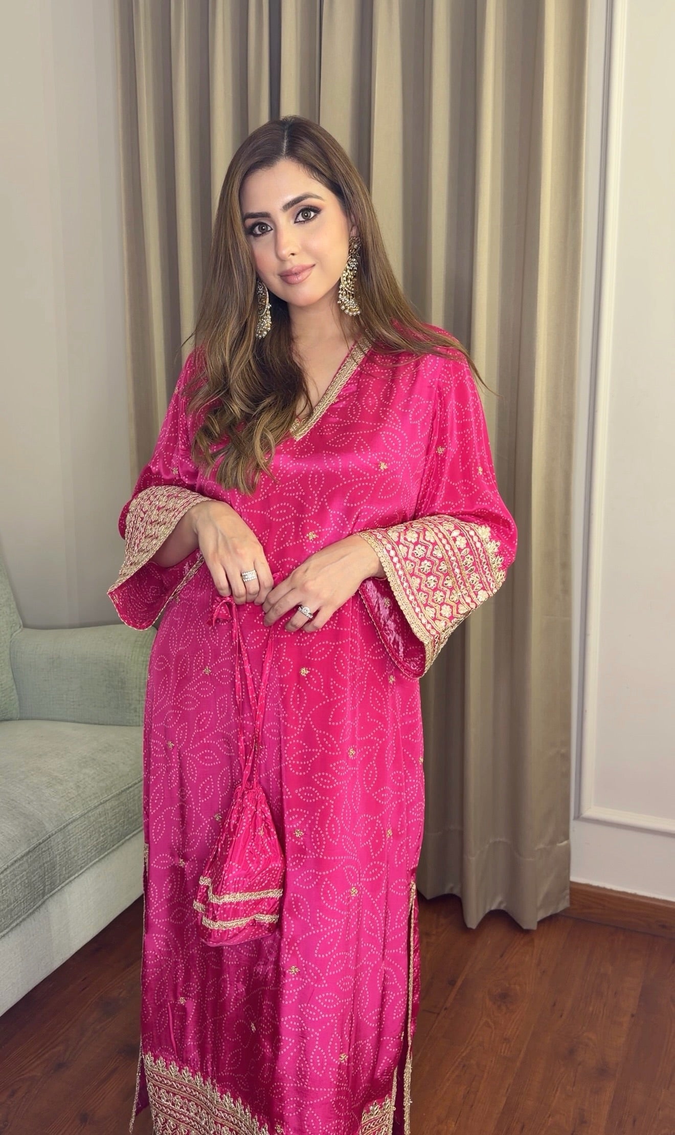 Pink Kaftan Gota Patti Dress