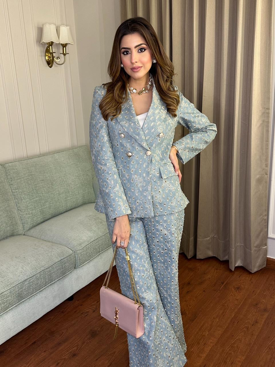 Blue Denim Blazer Set