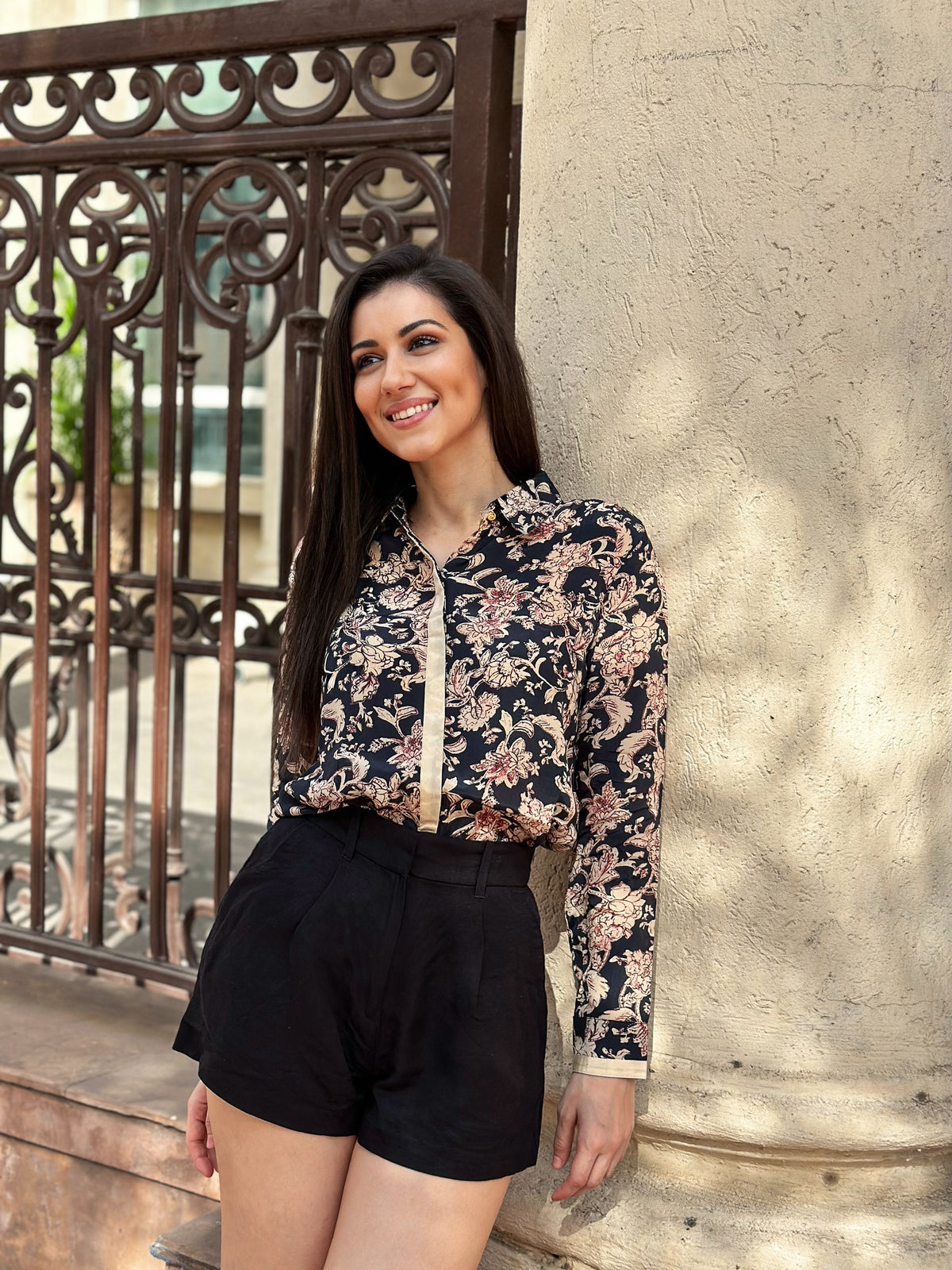 Deep Blue Floral Print Shirt