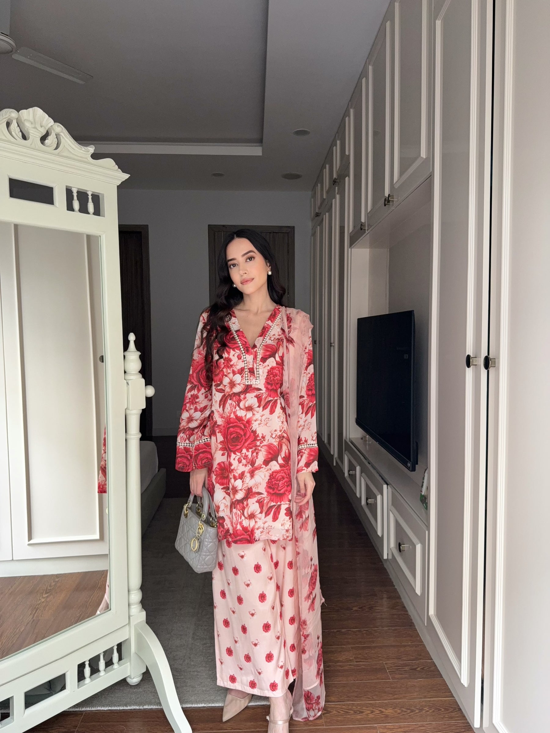 Red Floral Suit Set