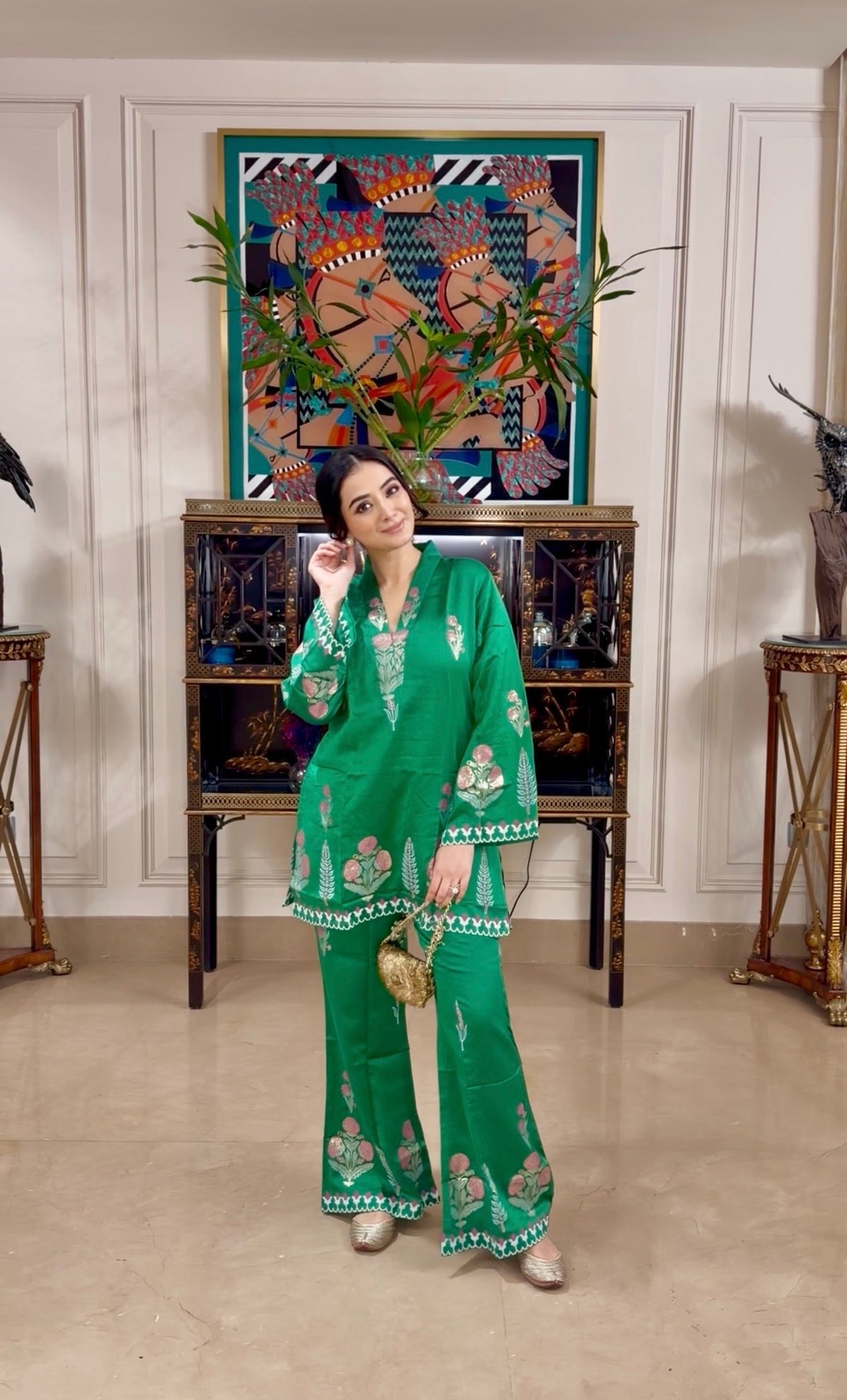 Soft Green Block Print Chanderi Coord Set