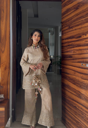 Creamy Beige Beadwork Coord Set