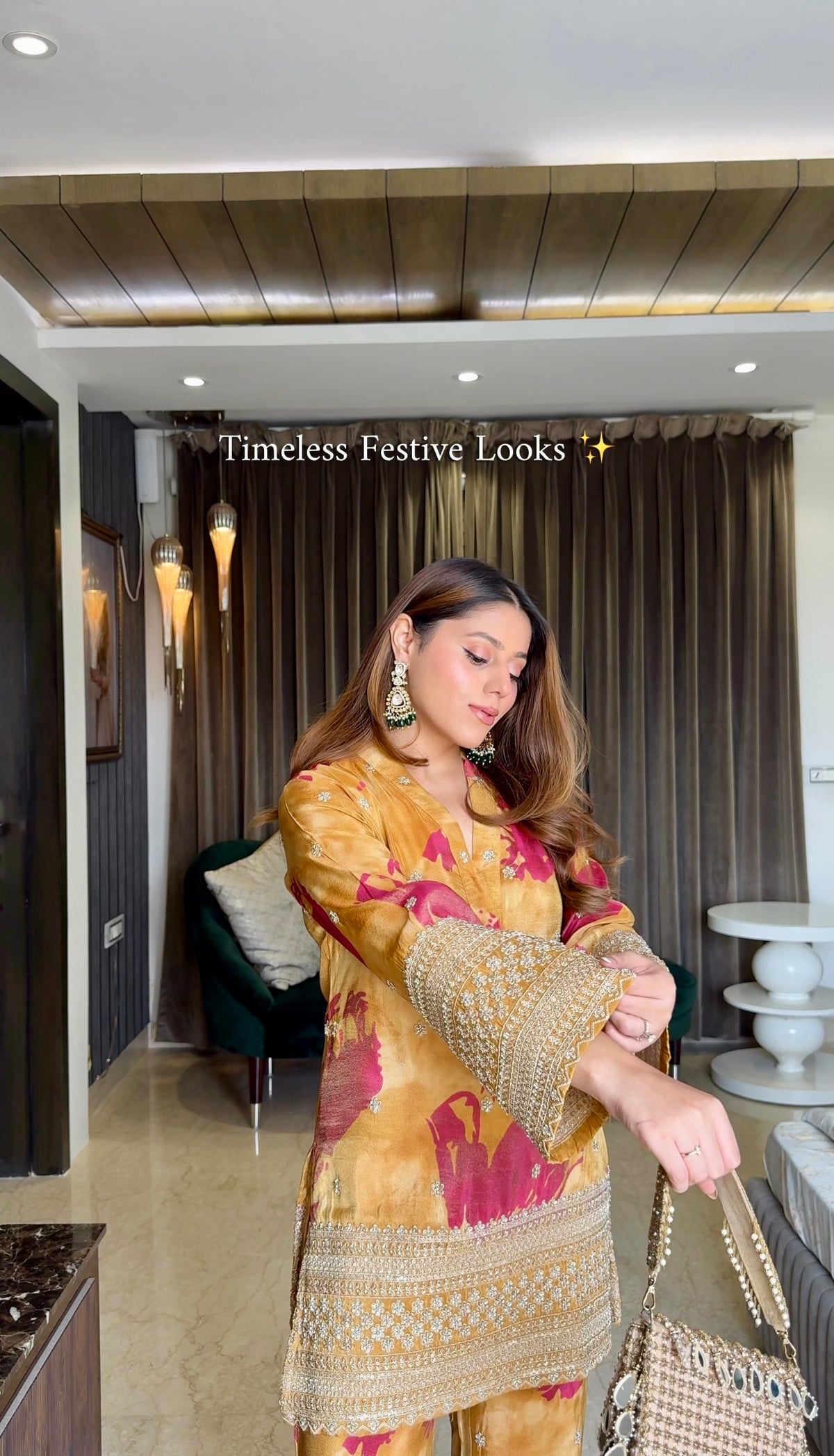 Mustard Zari Beadwork Coord Set