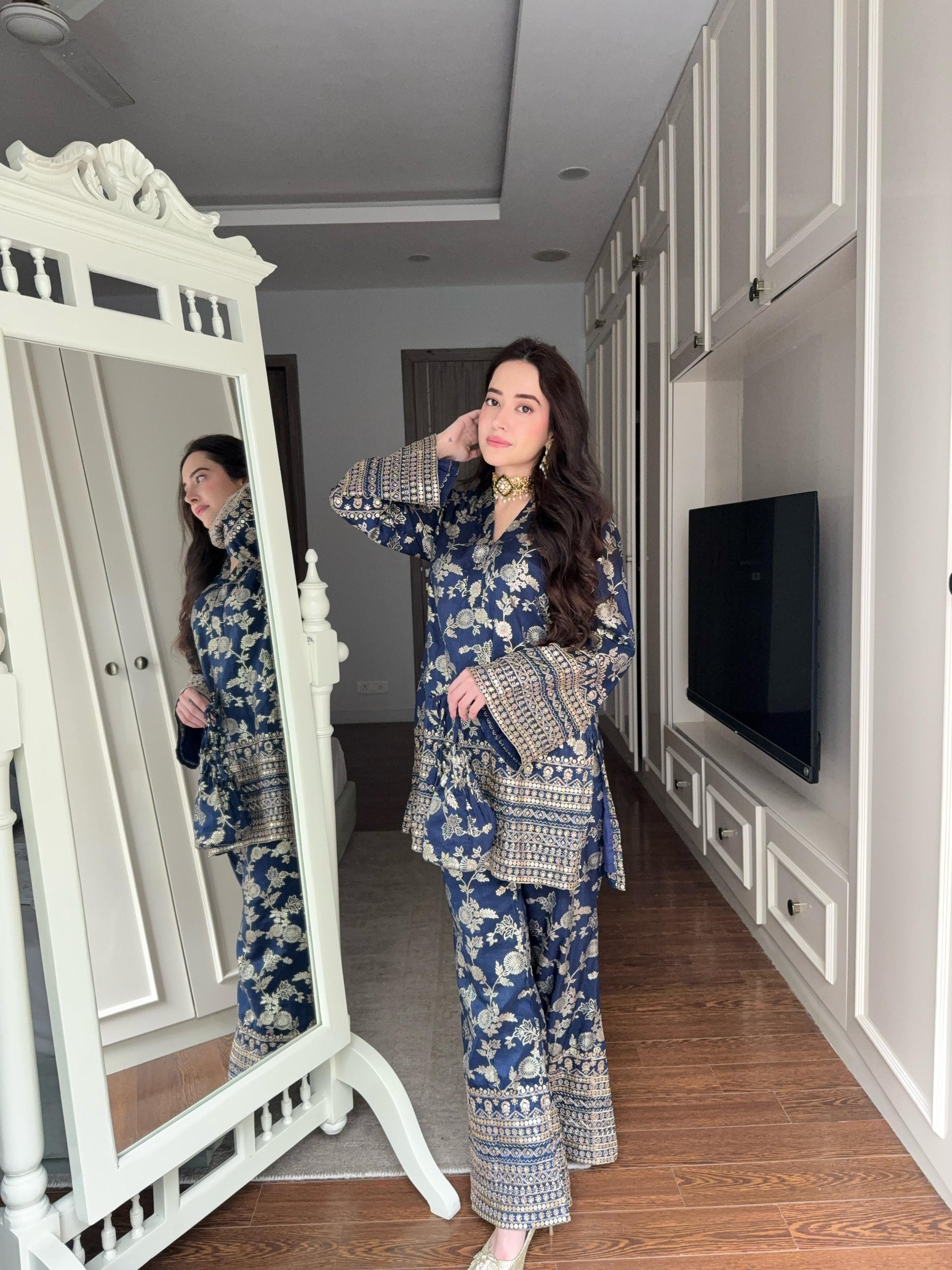 Deep Blue Banarasi Coord Set