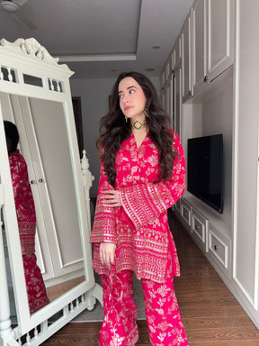 Pink Pop Banarasi Coord Set