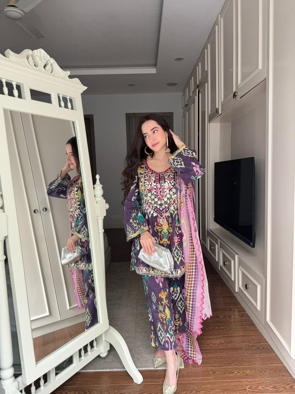 Classic Violet Mirrorwork Suit Set