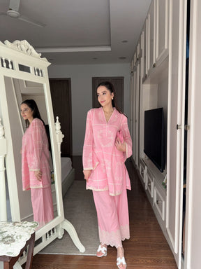 Soft Pink Embroidered Cutwork Coord Set
