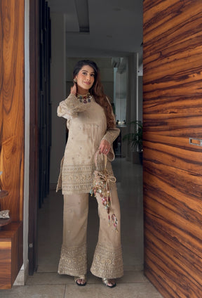 Creamy Beige Beadwork Coord Set