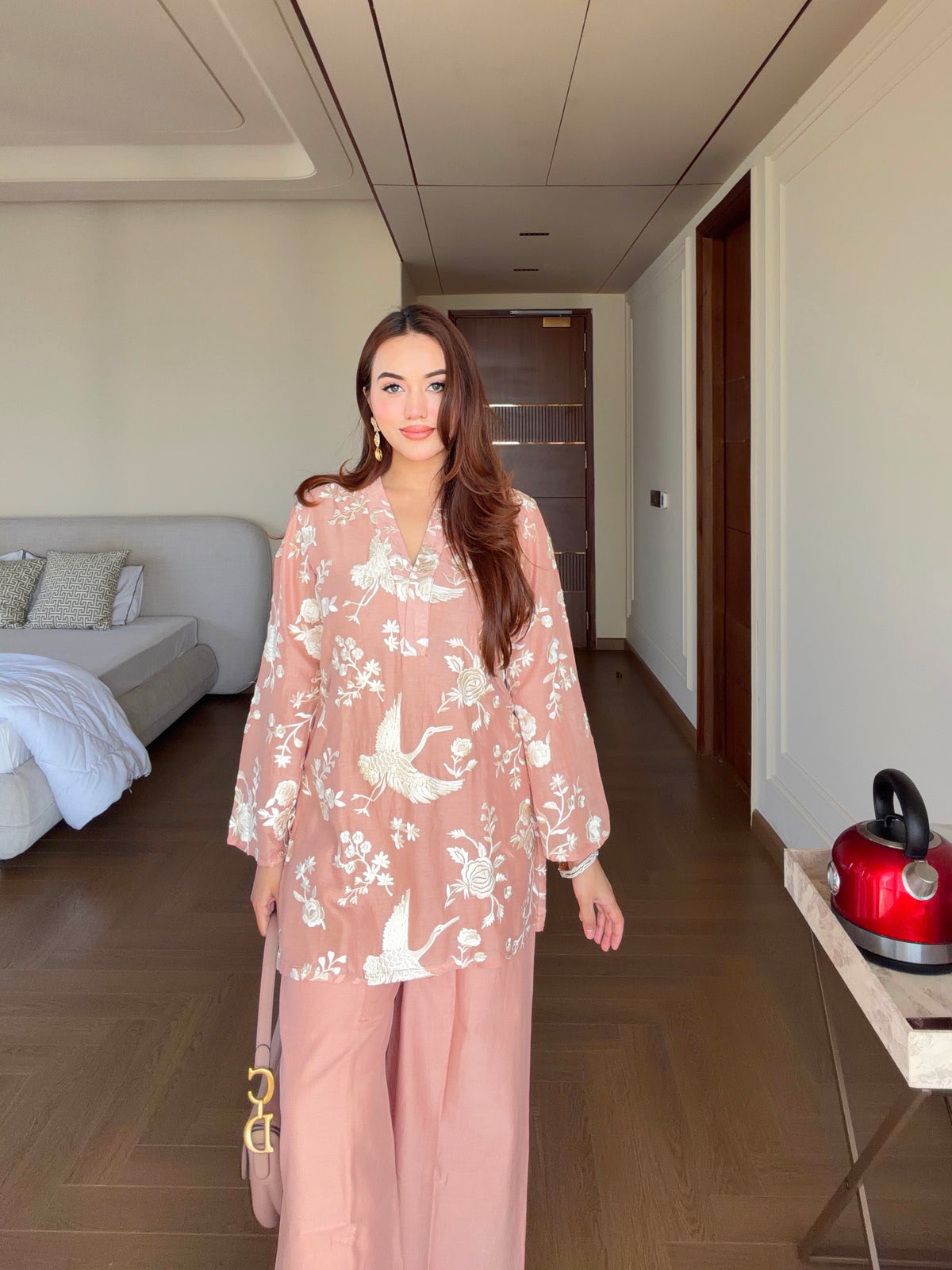 Pastel Peach Embroidered Coord Set