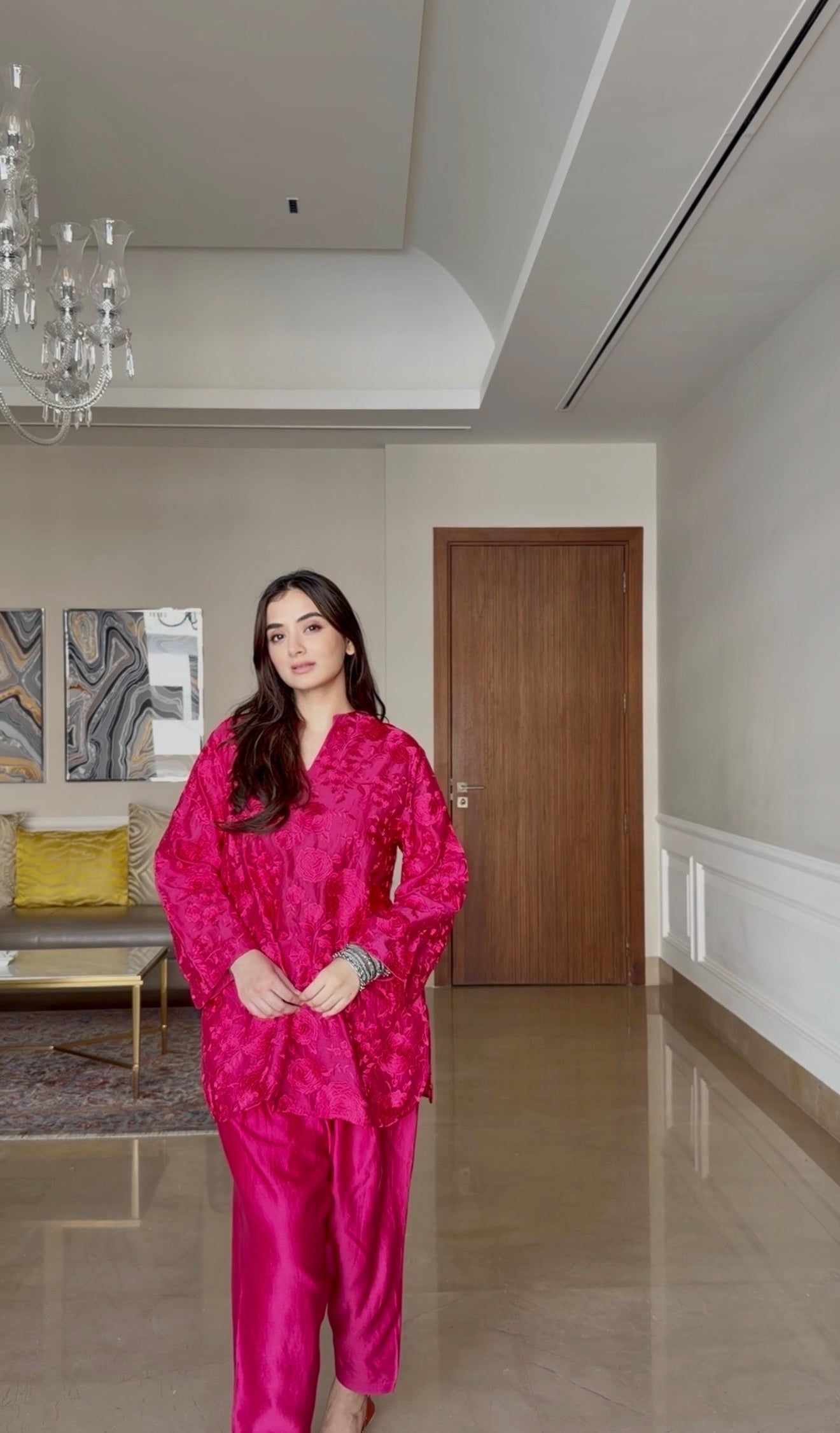 Pink Chanderi Embroidered Kurta Set