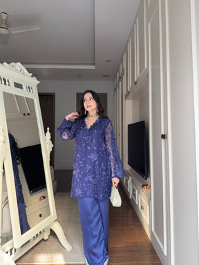 Oxford Blue Embroidered Coord Set