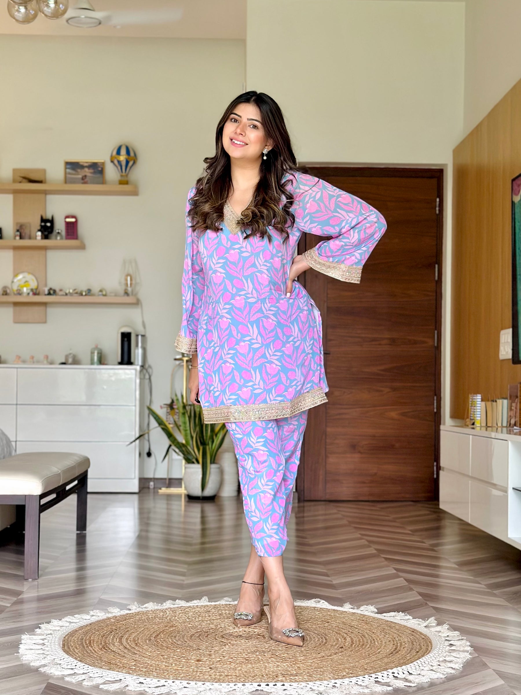 Floral Lilac Kurta Pants Set