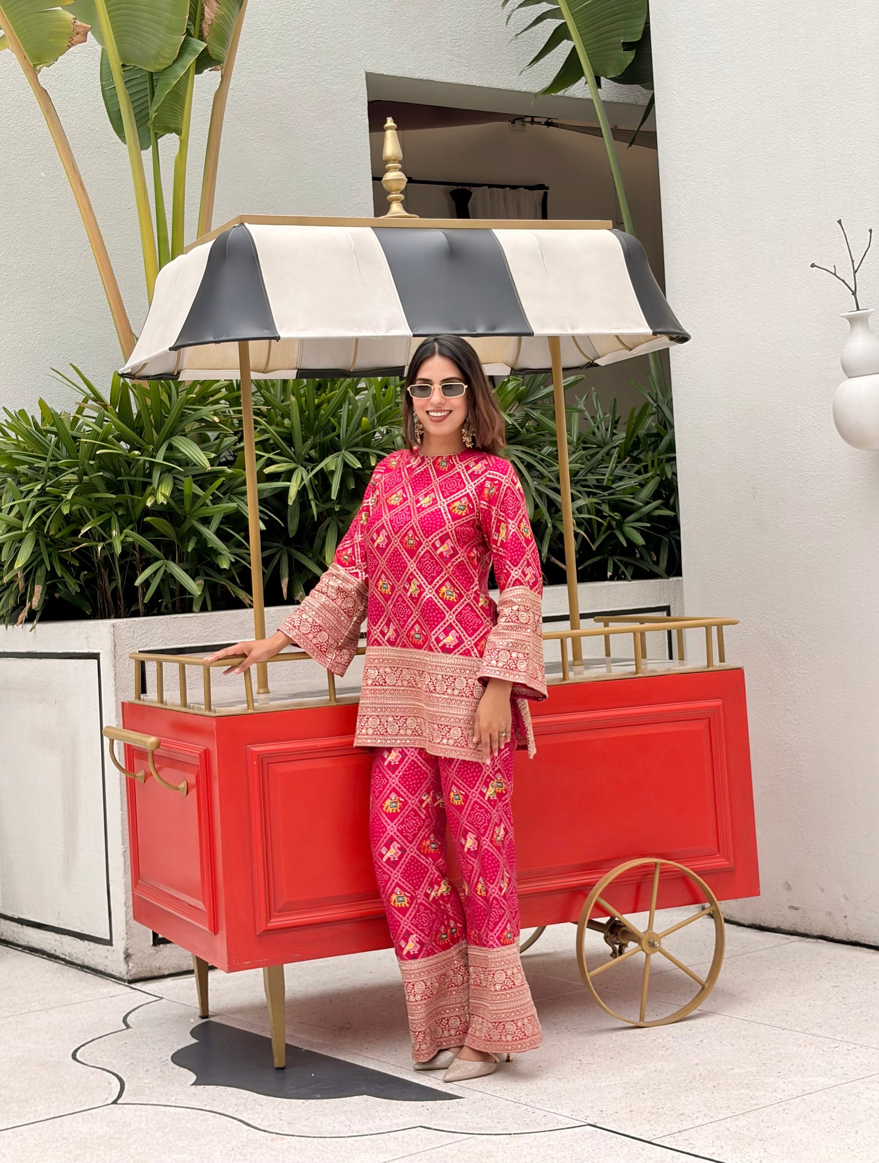 Pink Patola Print Zariwork Coord Set