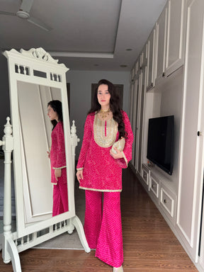 Pink Bandhej Print Coord Set