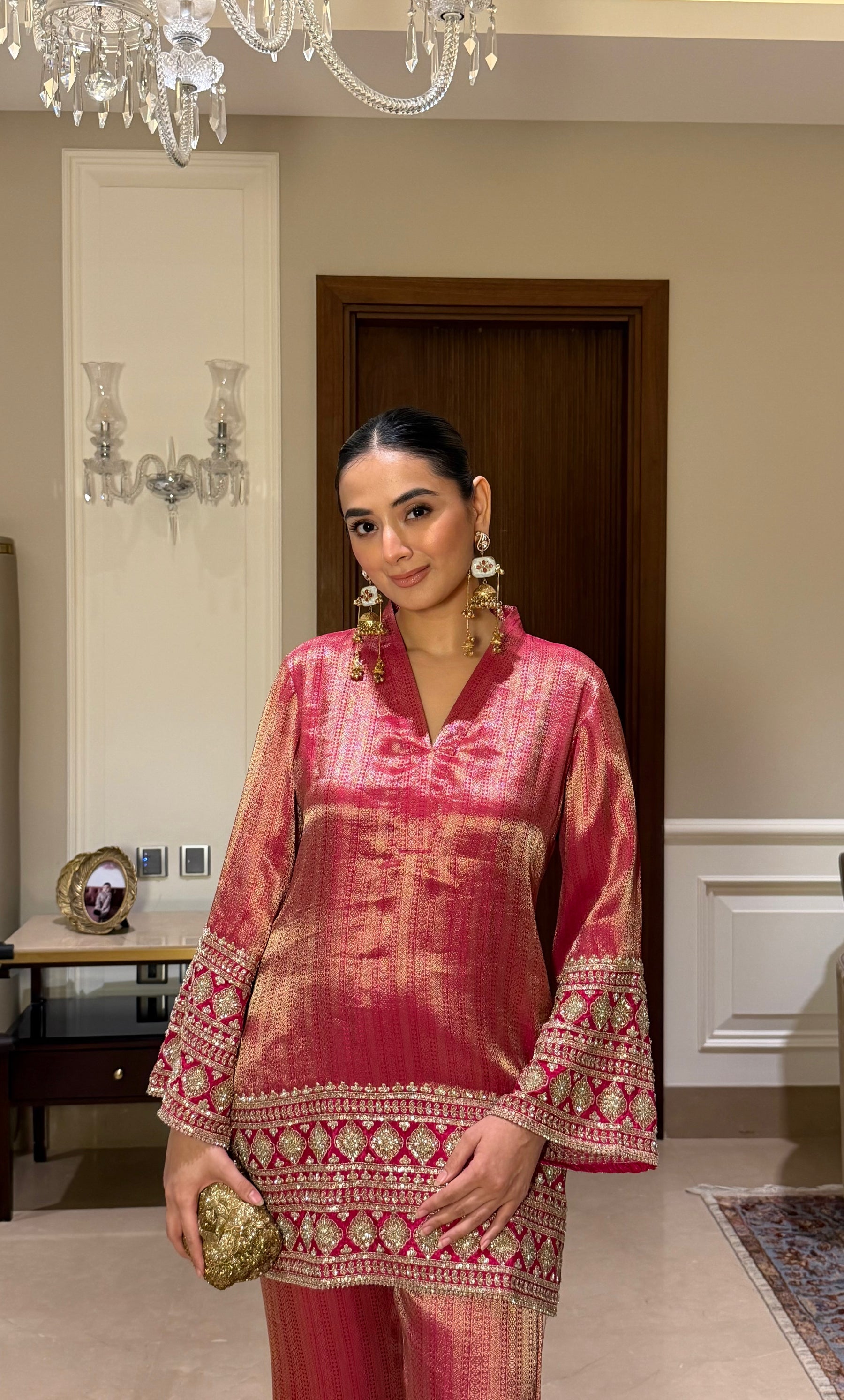 Pink Banarasi Beadwork Coord Set