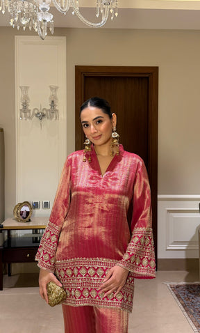 Pink Banarasi Beadwork Coord Set