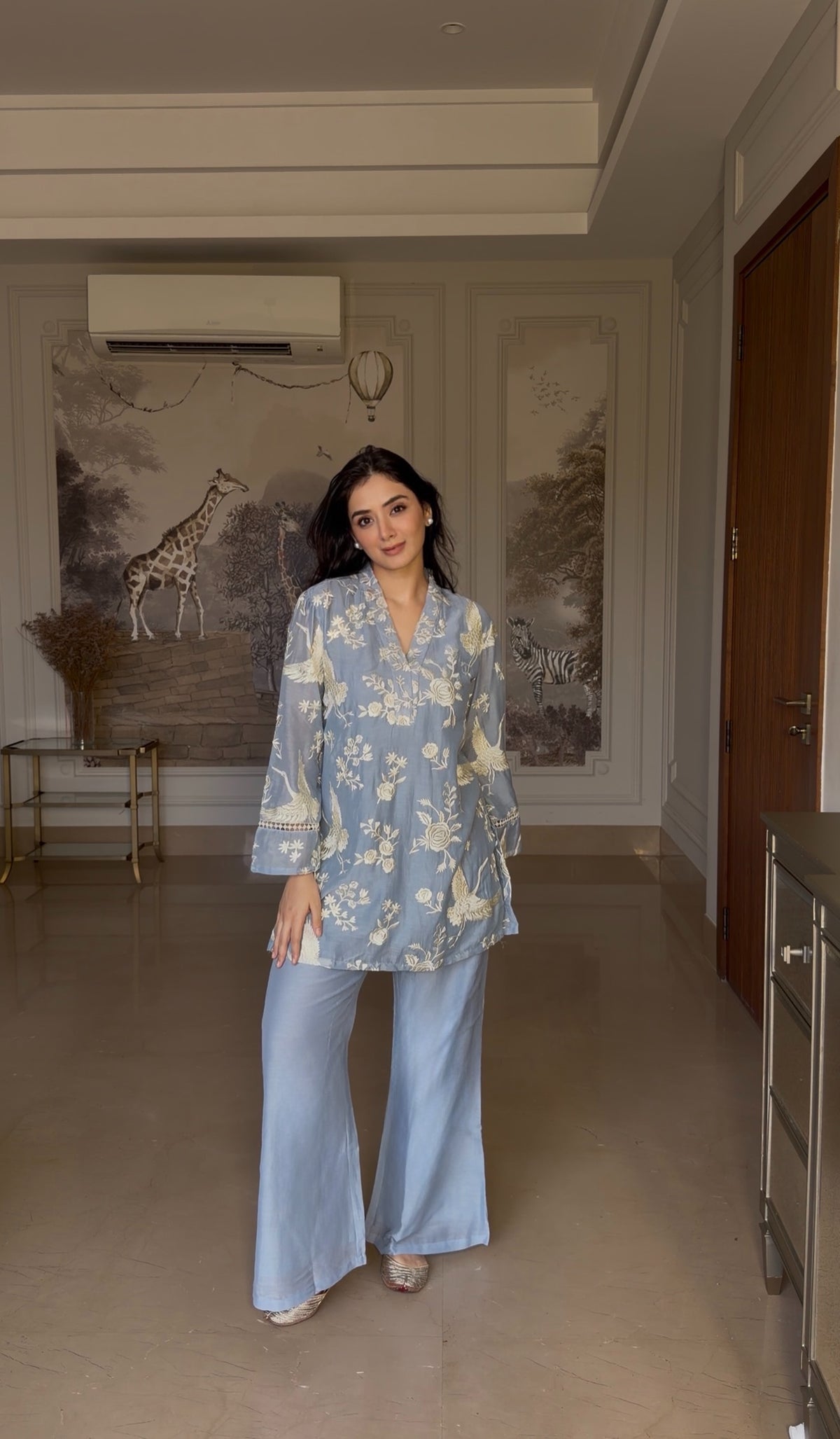 Soft Blue Embroidered Coord Set