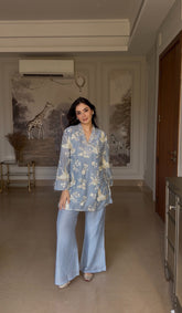 Soft Blue Embroidered Coord Set