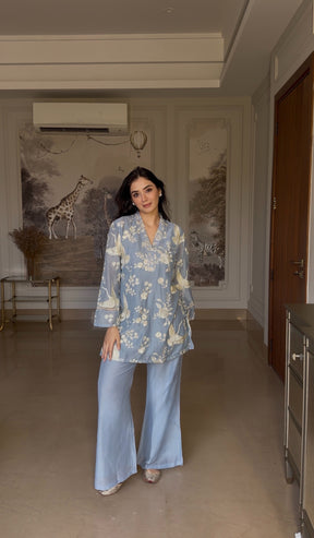 Soft Blue Embroidered Coord Set