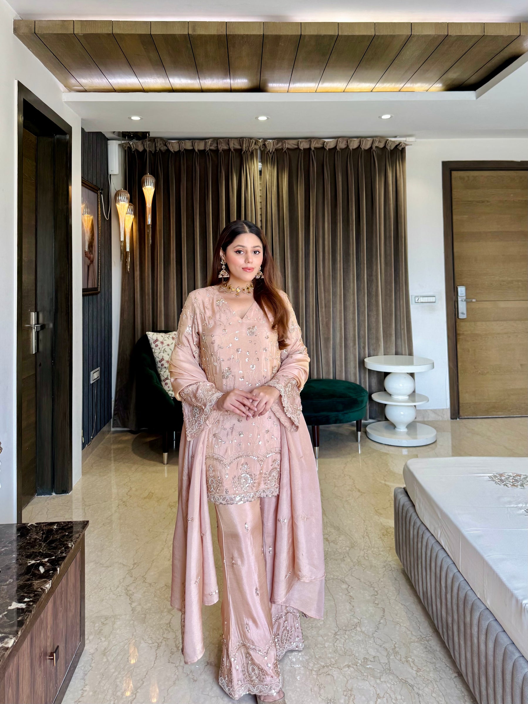 Peach Beadwork Suit Set