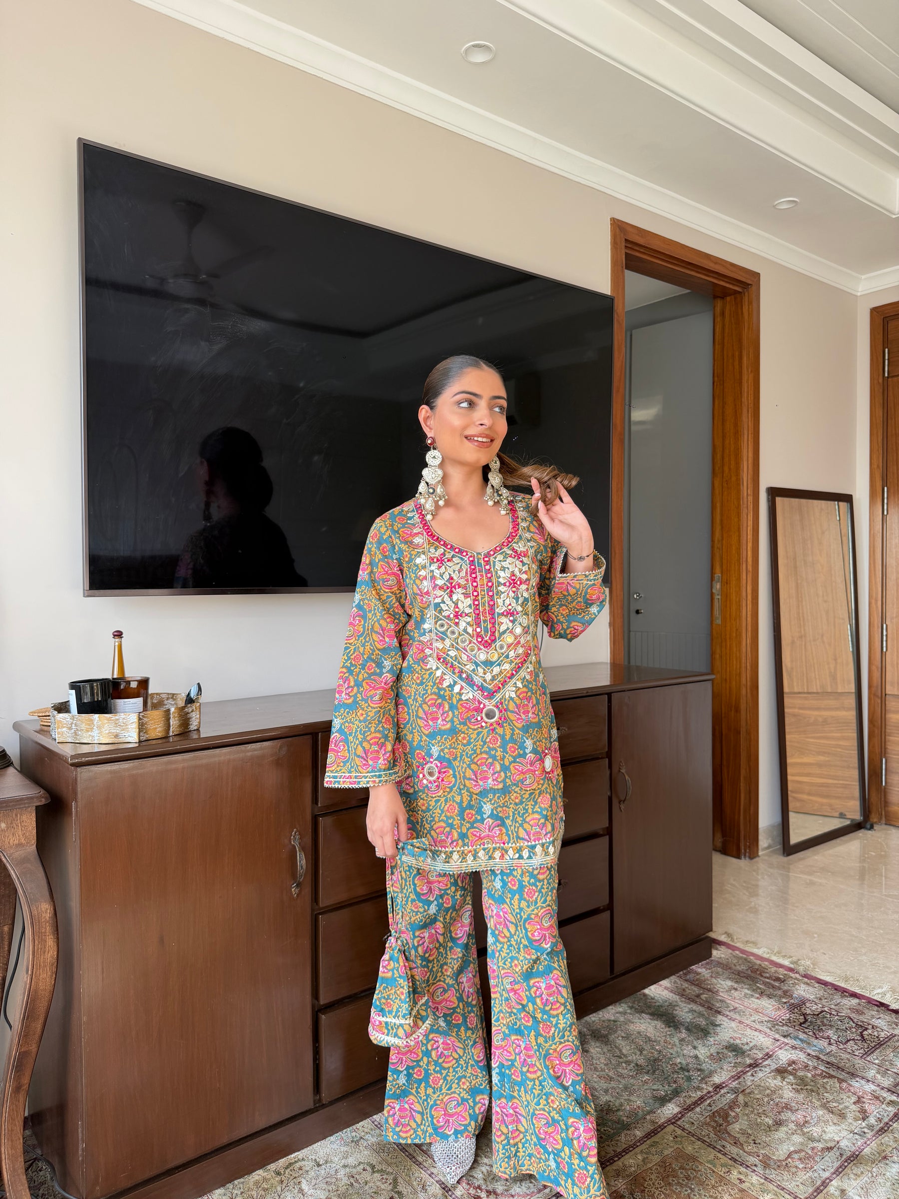 Floral Print Mirrorwork Coord Set