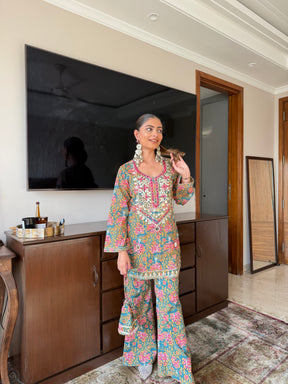Floral Print Mirrorwork Coord Set