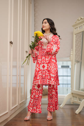 Scarlet Red Kurta Pants Set