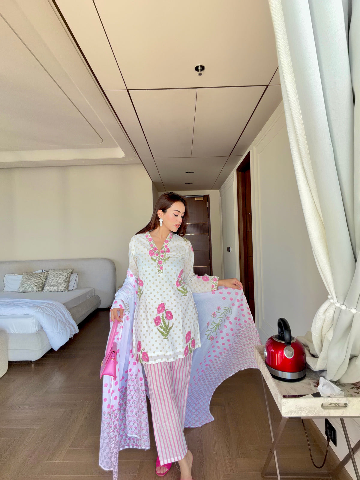 Floral Pink Block Suit Set