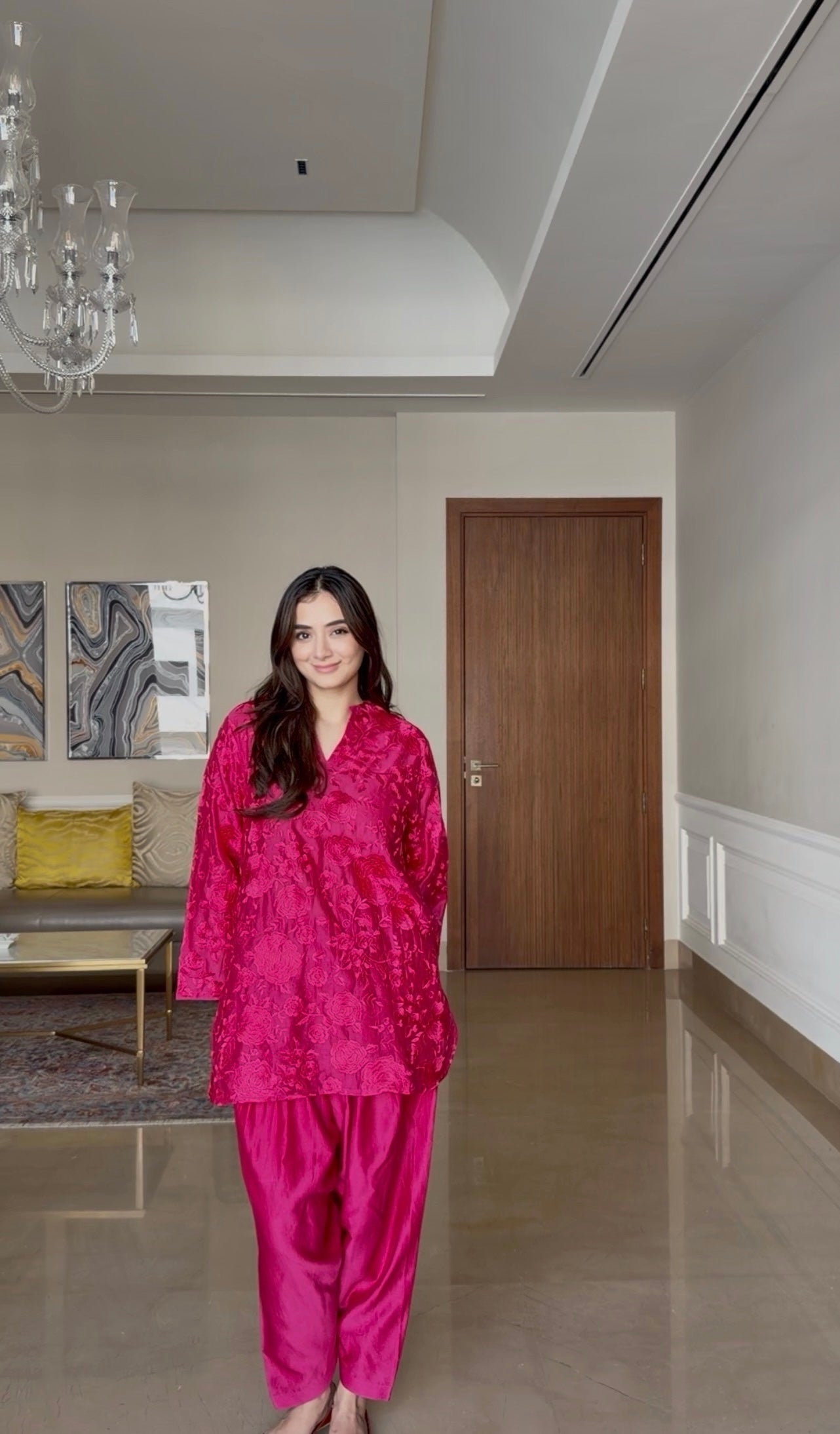 Pink Chanderi Embroidered Kurta Set