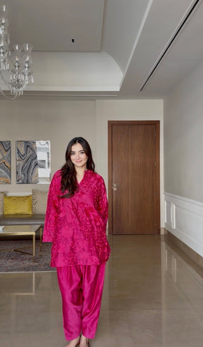 Pink Chanderi Embroidered Kurta Set