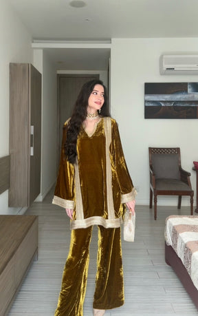 Mustard Velvet Lace Coord Set