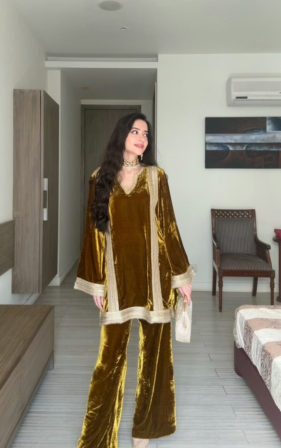 Mustard Velvet Lace Coord Set