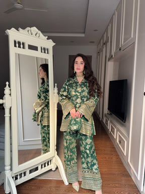 Bottle Green Banarasi Coord Set