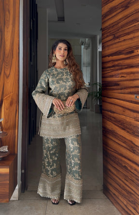 Olive Green Beadwork Coord Set