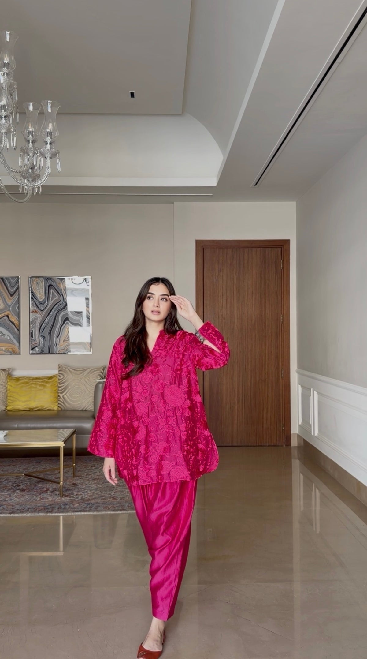 Pink Chanderi Embroidered Kurta Set