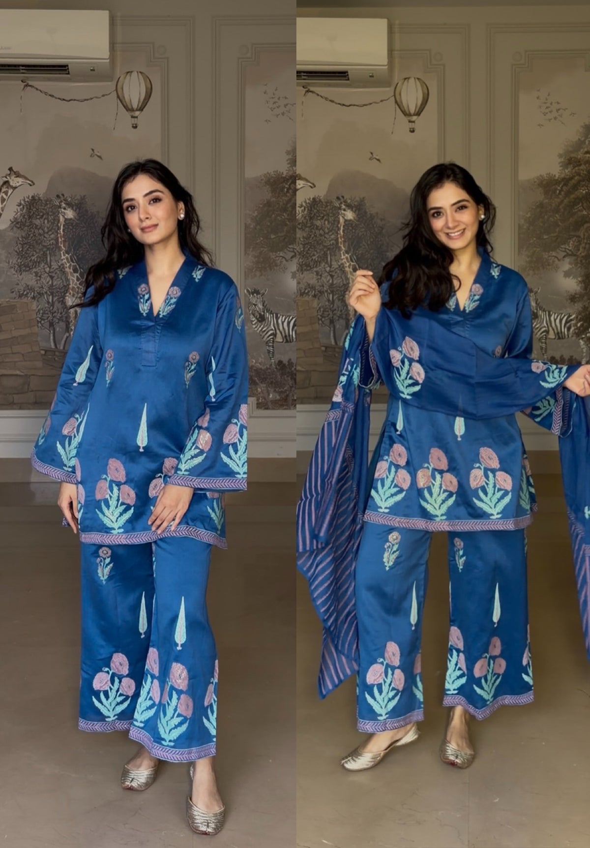 Blue Block Print Dupatta Suit Set