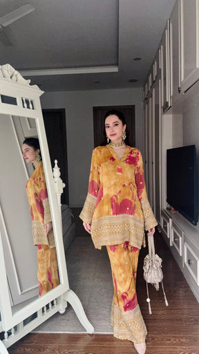 Mustard Zari Beadwork Coord Set