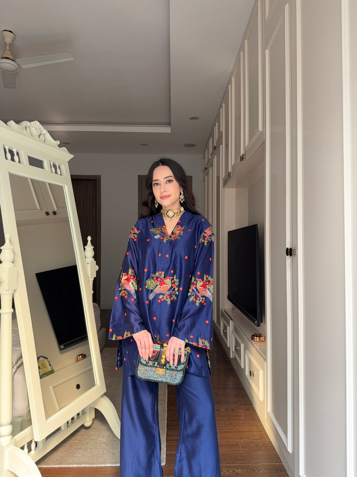 Marine Blue Embroidered Coord Set