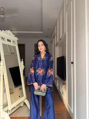 Marine Blue Embroidered Coord Set