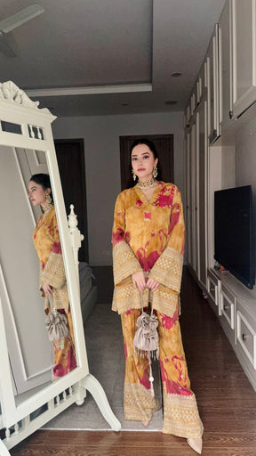 Mustard Zari Beadwork Coord Set