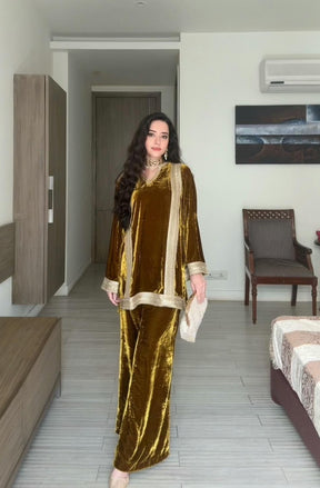 Mustard Velvet Lace Coord Set