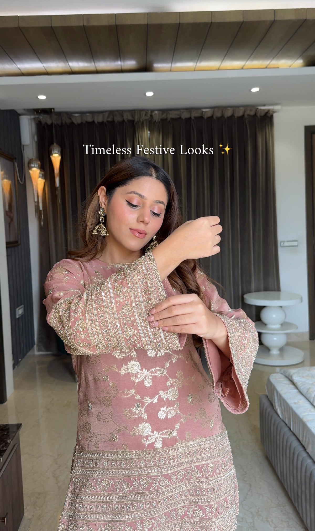 Peach Banarasi Beadwork Coord Set