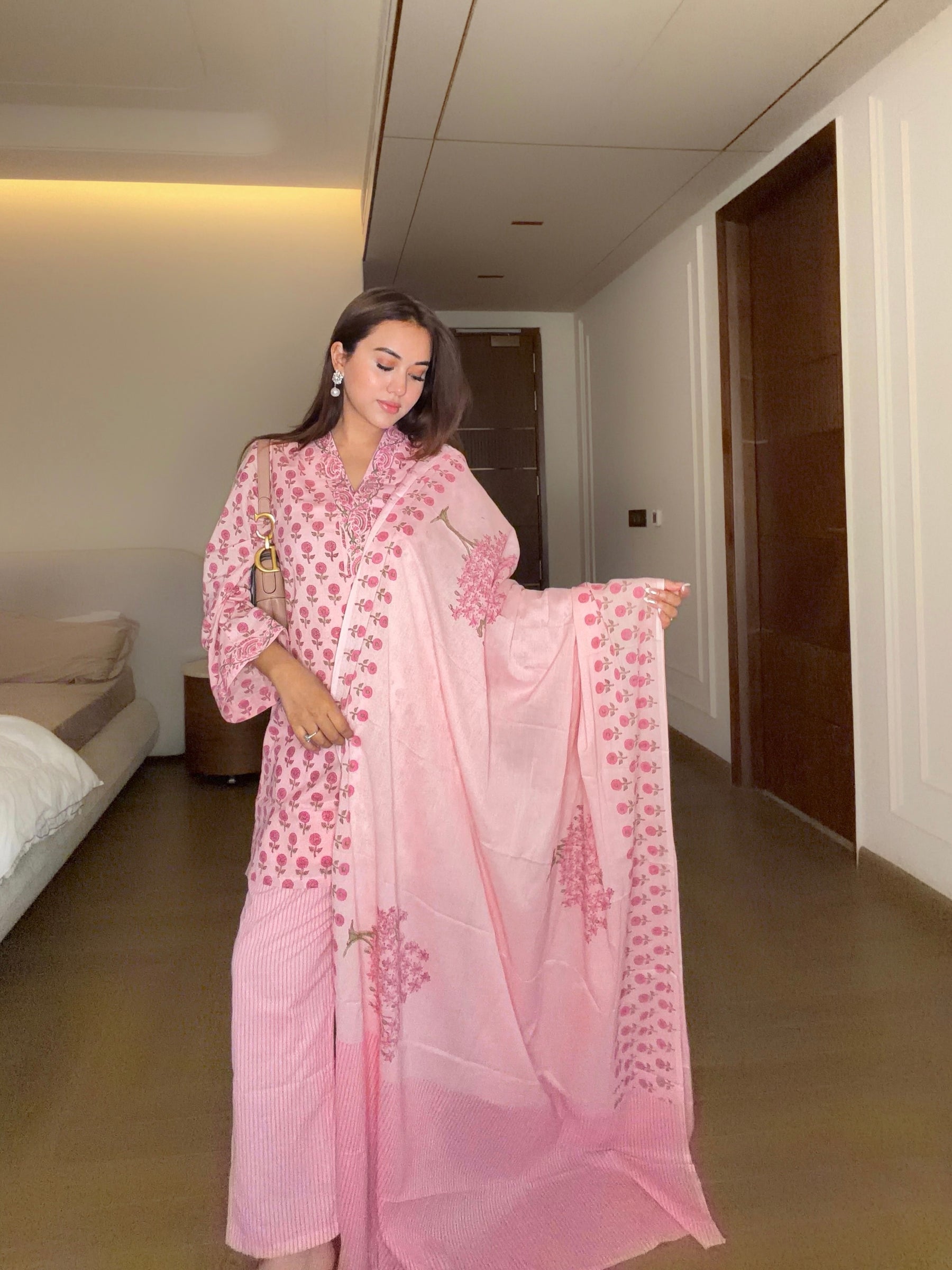 Soft Pink Block Print Suit Set