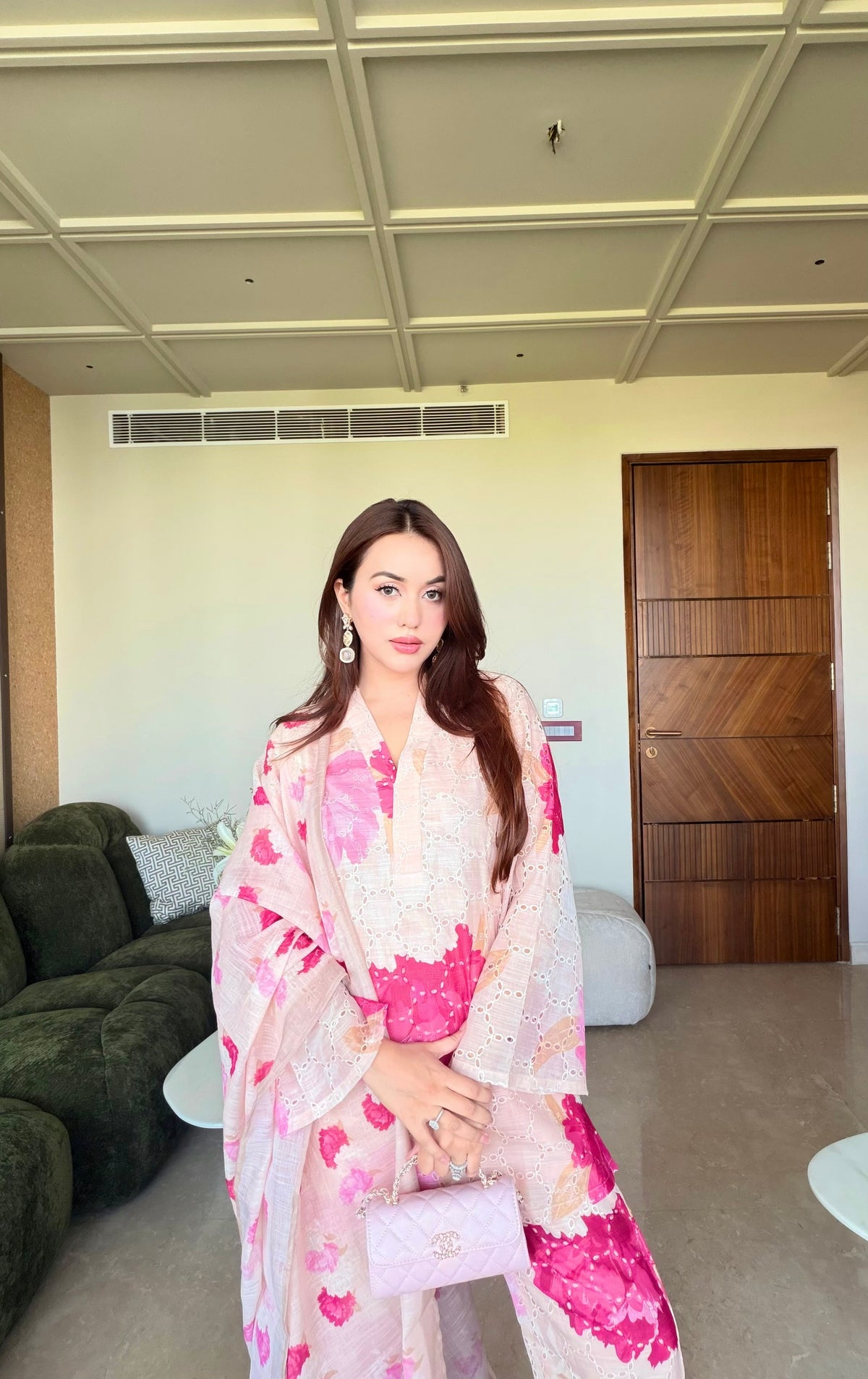 Cream and Pink Floral Suit Set