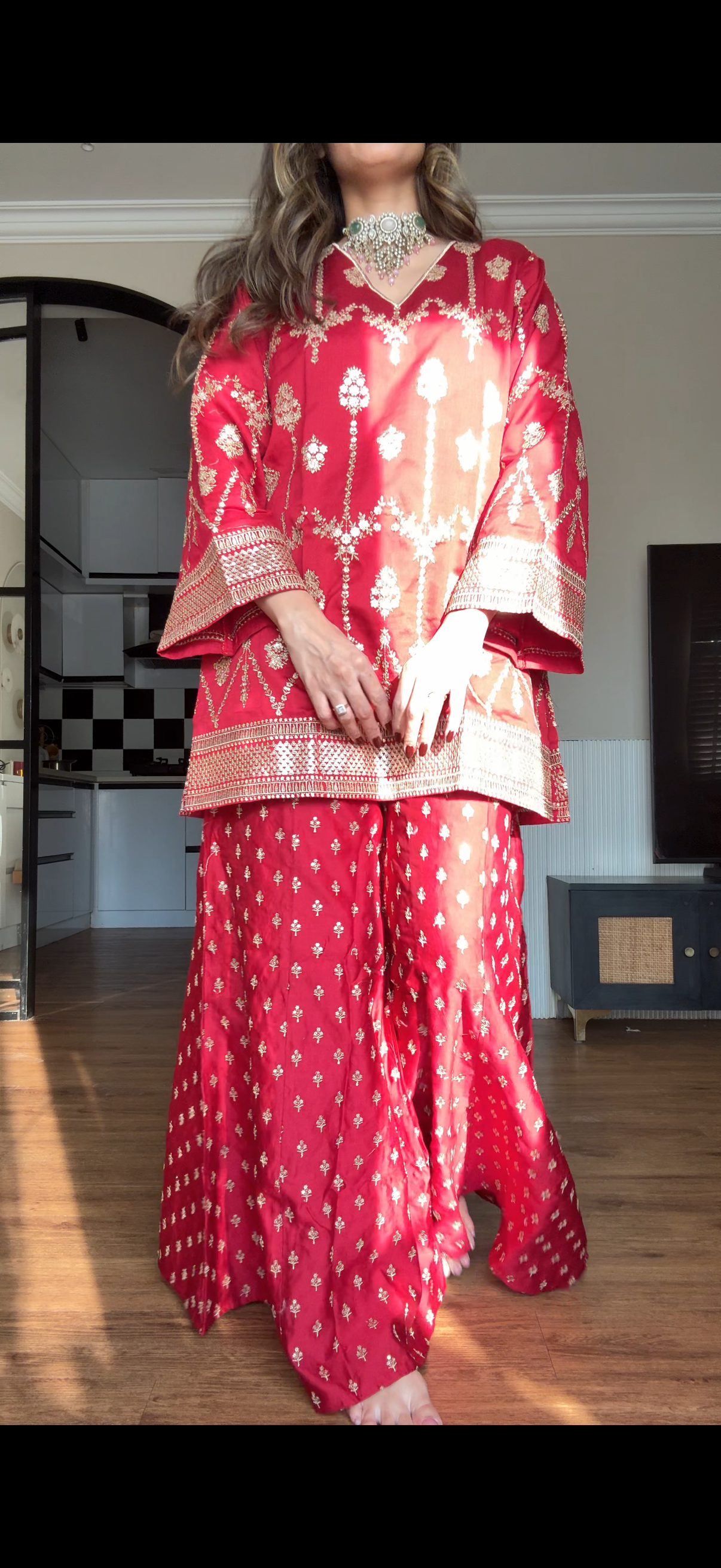 Red Goldwork Sharara Set