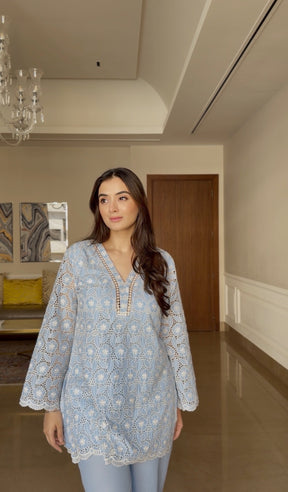 Powder Blue Embroidered Suit Set