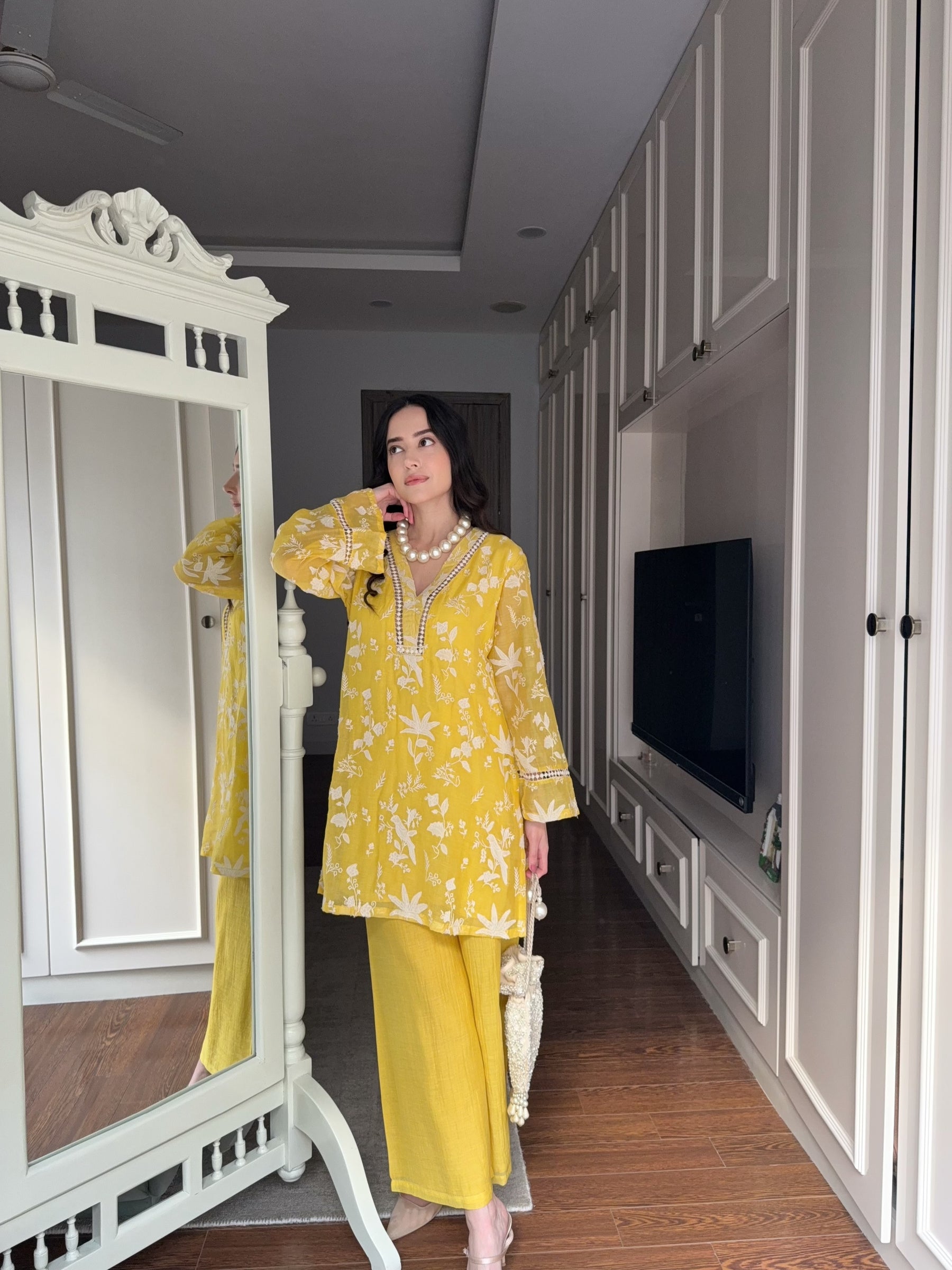 Classic Yellow Embroidered Coord Set